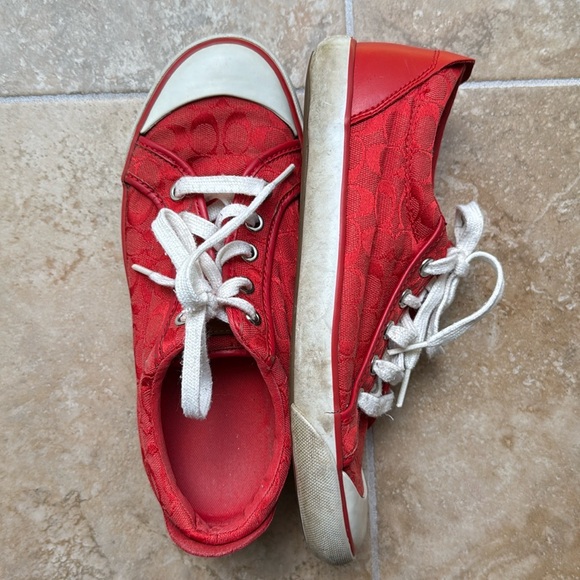 Coach Barrett Sneakers White Rubber Red Logo Fabric Size 8 Imperfections - Picture 1 of 11